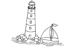 一个帆船正在驶向灯塔的建筑简笔画步骤图片大全