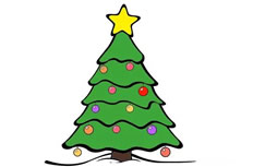 挂满漂亮小珠子的非常美丽的圣诞树简笔画彩色图片