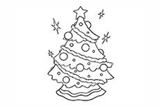 一棵挂满各种漂亮美丽彩灯星星的圣诞树简笔画