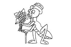 拿着一把鲜花，打扮得很帅气的蚂蚱先生昆虫简笔画步骤图片大全