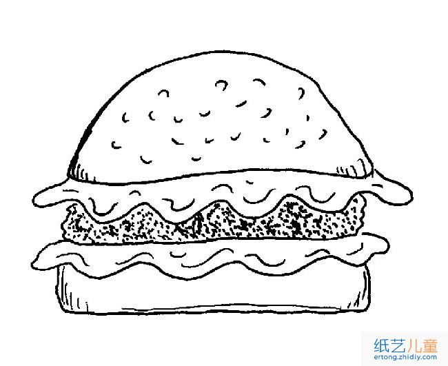 中式汉堡食物简笔画步骤图片大全