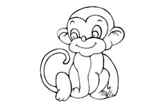 一个光着脑袋，翘着尾巴的小猴子动物简笔画