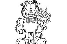 拿着一束鲜花看起来很英俊的加菲猫动物简笔画主要步骤