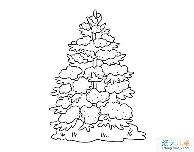 圣诞节大雪压松树简笔画图片