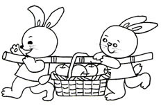 抬着一筐苹果的两个可爱兔子简笔画绘制步骤大全