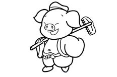 一个胖乎乎的，扛着耙子的卡通猪八戒人物简笔画
