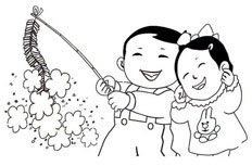 两个小孩子快乐放鞭炮的人物简笔画步骤图解