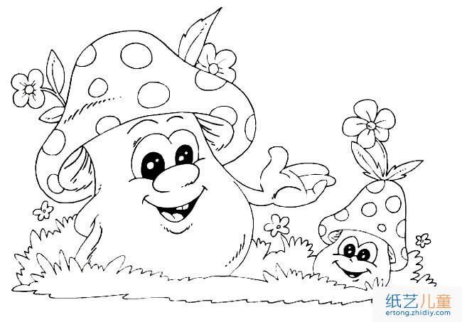 卡通蘑菇植物花简笔画步骤图片大全