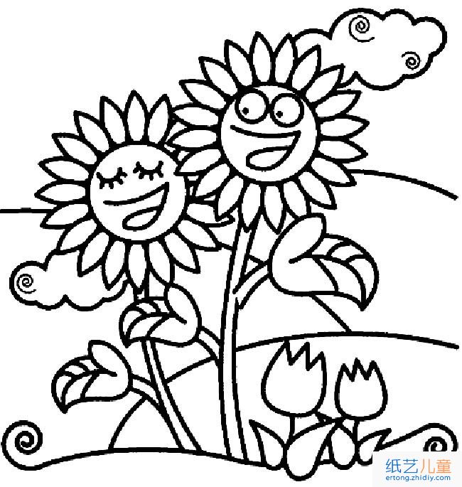 卡通向日葵植物花简笔画步骤图片大全