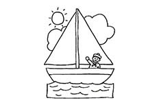 一艘在太阳照射下行驶的小帆船交通工具简笔画主要步骤图片