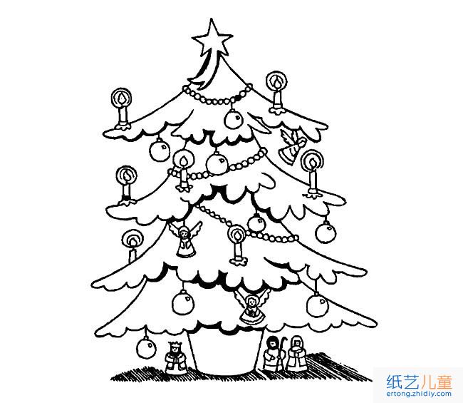 节日装饰的圣诞树简笔画图片