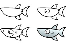 非常可爱的小鲨鱼简笔画步骤图解