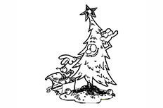 一棵非常拟人化的可爱卡通圣诞树简笔画