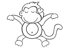 一个张开双臂闭着双眼非常惬意的猴年猴子简笔画