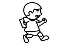 正在道路上面跑步的勇敢的小男孩简笔画
