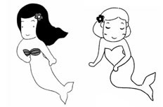 四个完全不同形态外形的美人鱼人物简笔画步骤图片大全