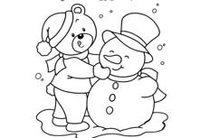 小熊和雪人紧紧拥抱在一起的动物简笔画重要步骤