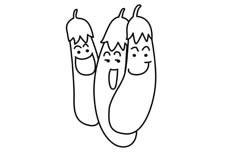 三个很可爱的绽放笑脸的茄子蔬菜简笔画步骤图片大全