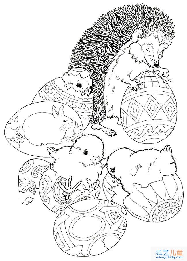 刺猬和彩蛋动物简笔画步骤图片大全