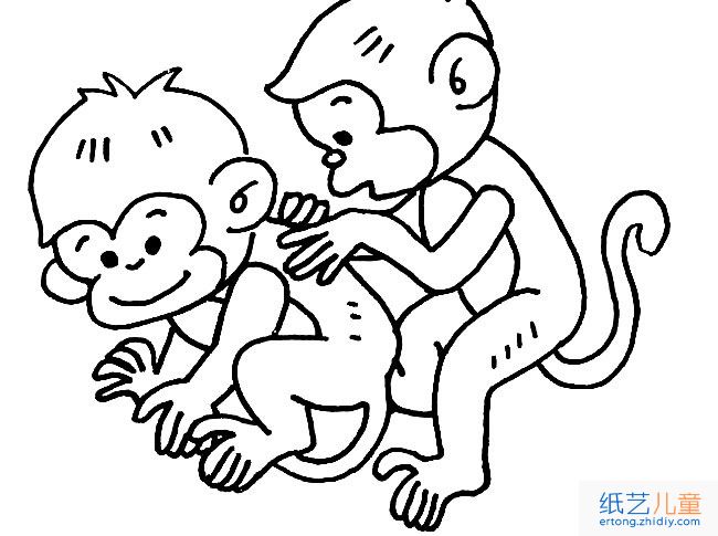两只小猴子动物简笔画步骤图片大全