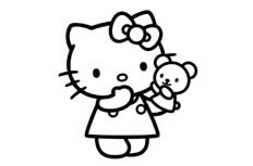 拿着一只小熊的很可爱的凯蒂猫动物简笔画步骤图片大全