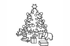 堆满各式各样礼物的圣诞树简笔画图片图解