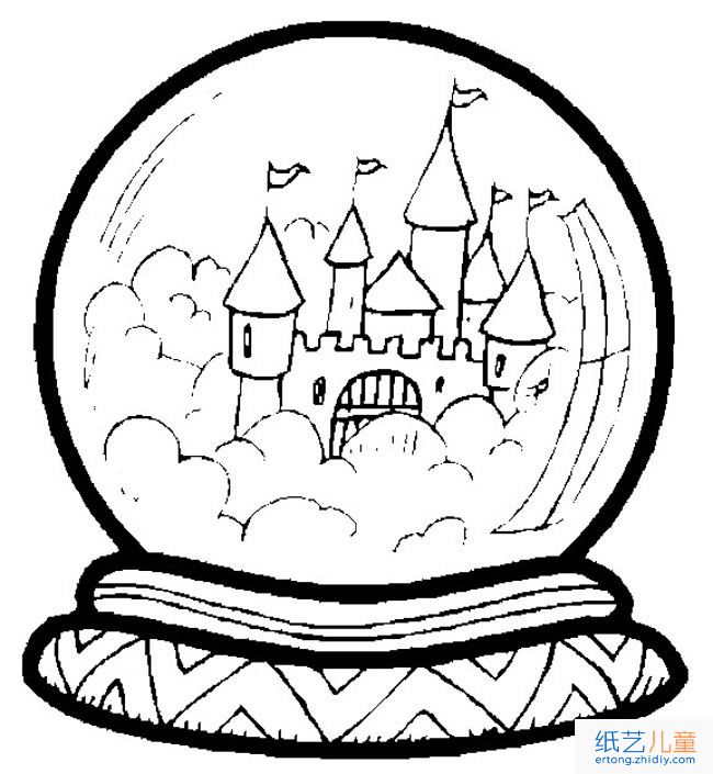 水晶球里的城堡物品简笔画步骤图片大全