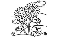 一对正在开心大笑的卡通向日葵植物简笔画步骤图片大全