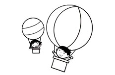 坐热气球高高升起的小孩简笔画