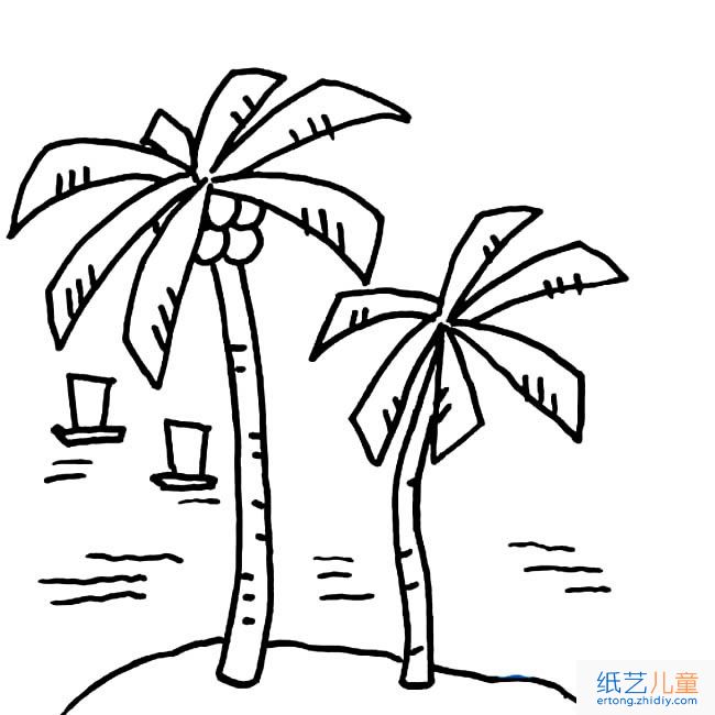 海边的椰子树植物简笔画步骤图片大全