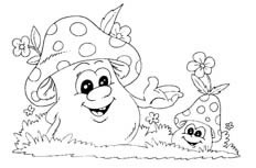 头上戴着小花的很可爱的卡通蘑菇植物简笔画