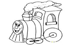 一个拥有很漂亮笑脸的卡通小火车交通工具简笔画绘制方式
