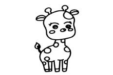 一只打扮得很可爱的卡通小长颈鹿动物简笔画步骤图片大全
