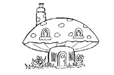 顶着巨大帽子的蘑菇房子简笔画