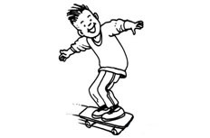 正在玩滑板的可爱男孩简笔画