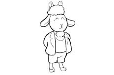 一个站着的笑眯眯的卡通小羊动物简笔画步骤图片大全
