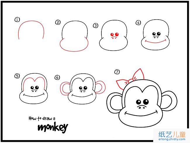 猴子头像动物简笔画步骤图片大全