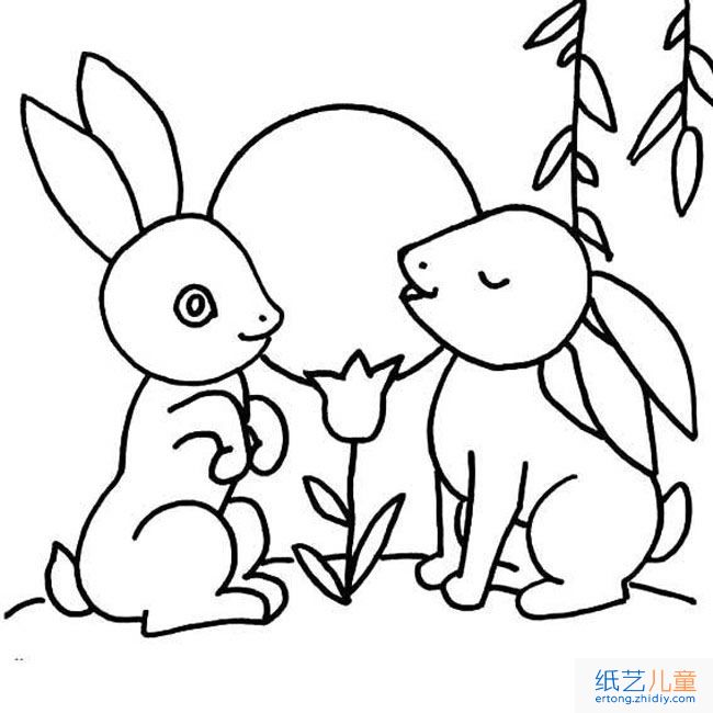 两只兔子动物简笔画步骤图片大全