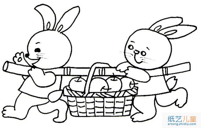 抬苹果的兔子动物简笔画步骤图片大全