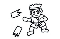 描述一个正在手劈木板的跆拳道男孩简笔画