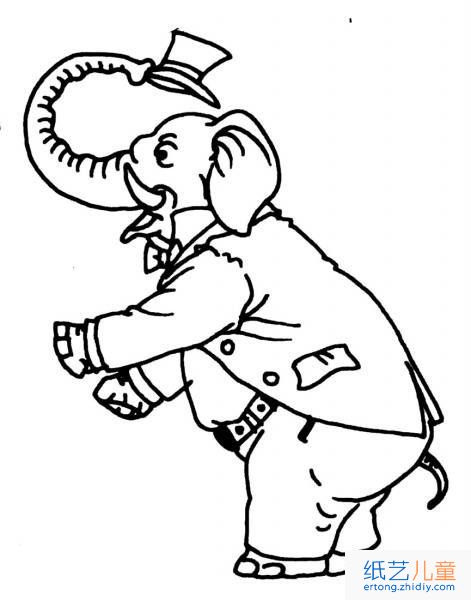 马戏团表演杂技的大象简笔画2张