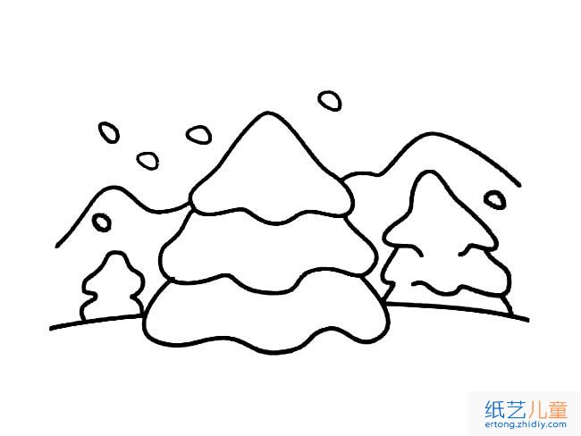 下雪的松林风景简笔画步骤图片大全