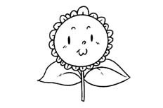 一个年龄较大的笑容可掬的卡通向日葵植物花简笔画