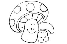 一大一小笑容可掬的蘑菇蔬菜简笔画绘制步骤